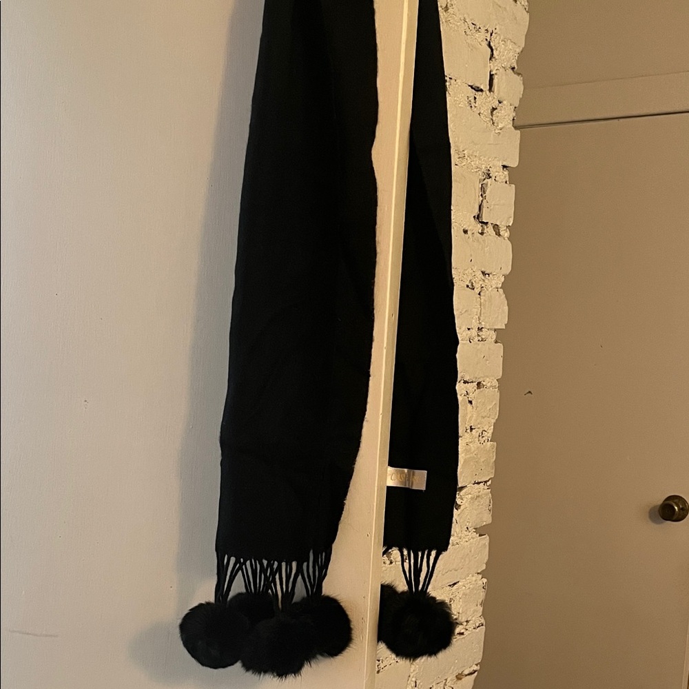 Cashmere Black Scarf with Pom Poms